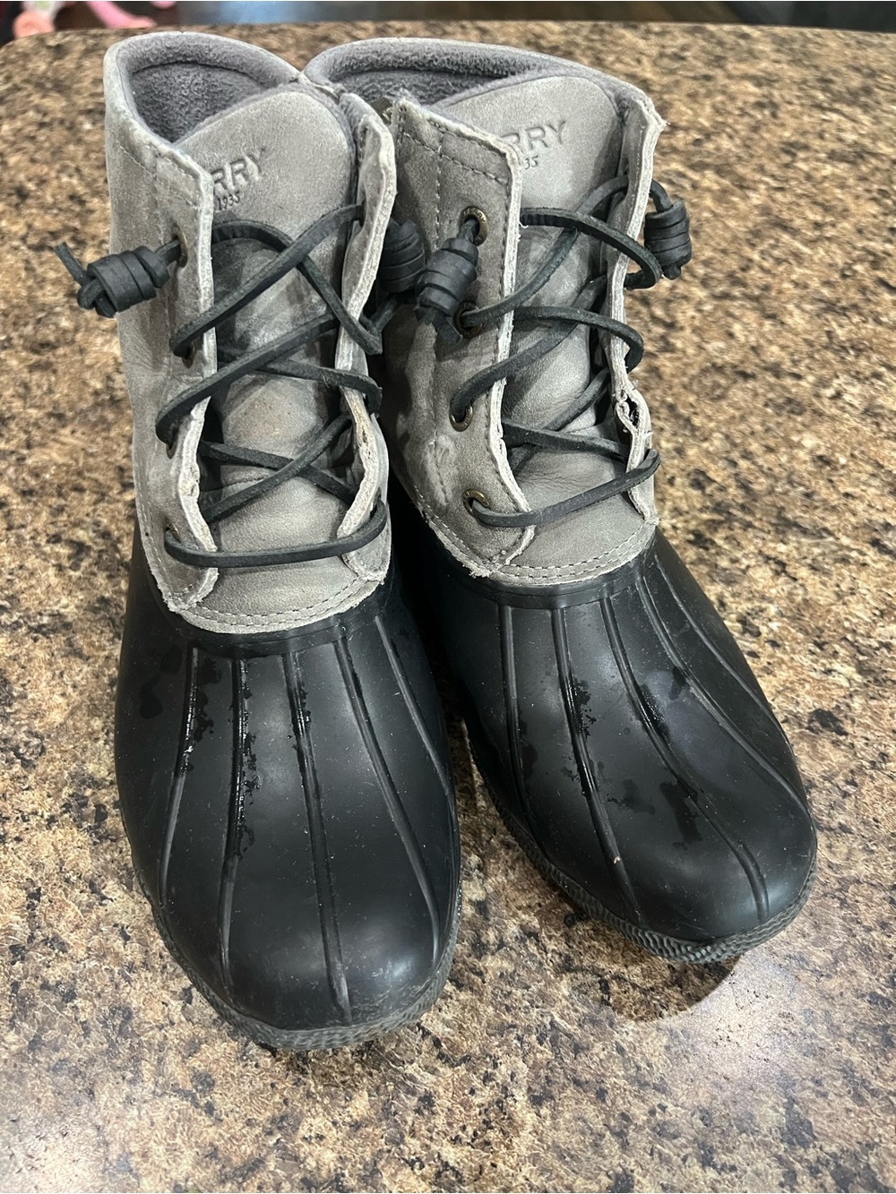 Sperry Gray Suede and Black Rubber Duck Boots